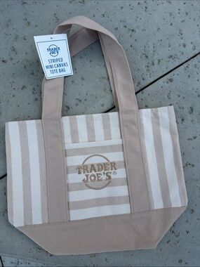 Trader Joe’s Mini Canvas Tote Bag – Tan Stripe Limited Edition NWT